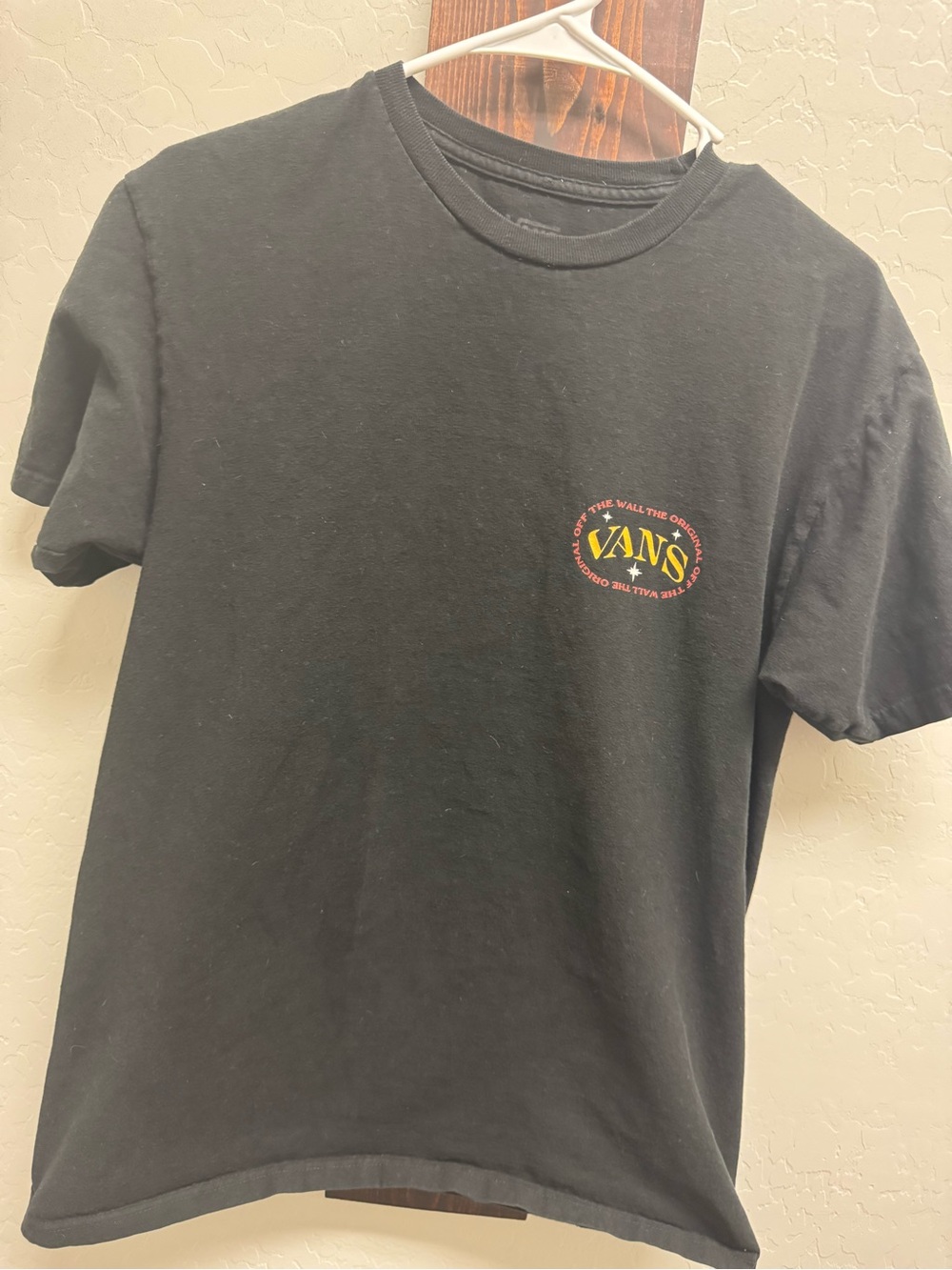 Vans Black Tee with Yellow Logo and Red Ring